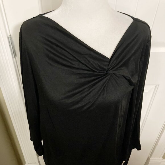 ANNE KLEIN Black asymmetrical v-neck 3/4th sleeve top ~ MEDIUM LARGE XL shirt - Picture 4 of 14